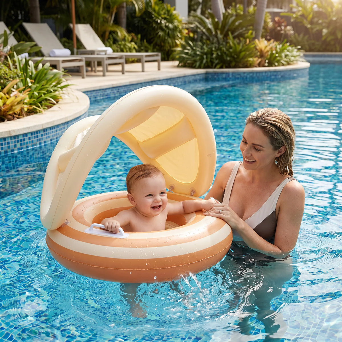 Baby Swim Ring Removable Canopy Built-In Seat