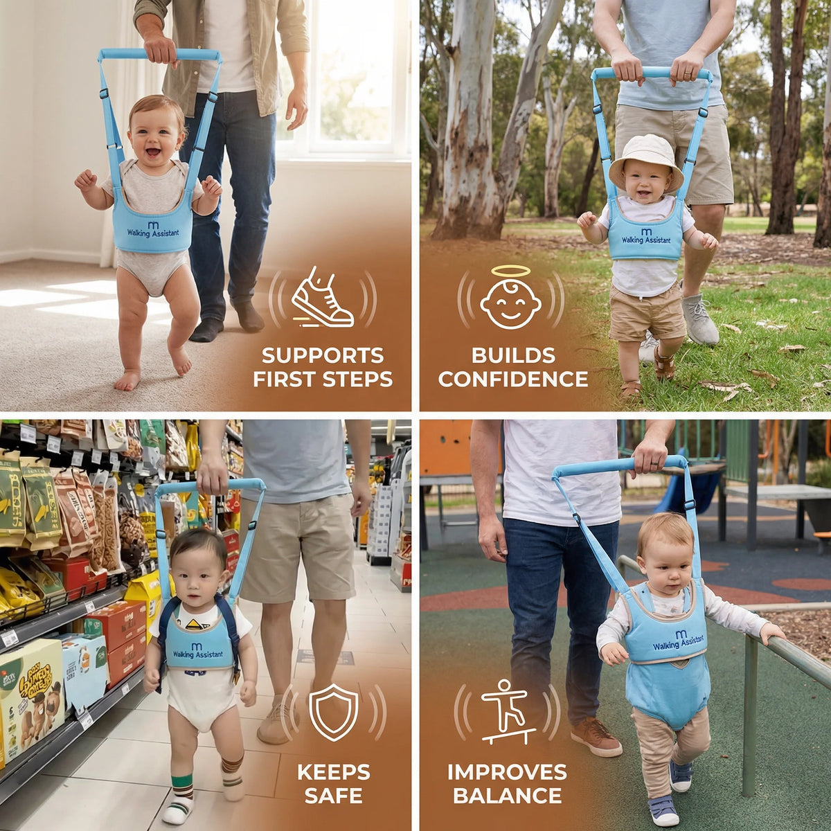 Baby Walking Harness Adjustable Chest Support Hands-Free Assistance