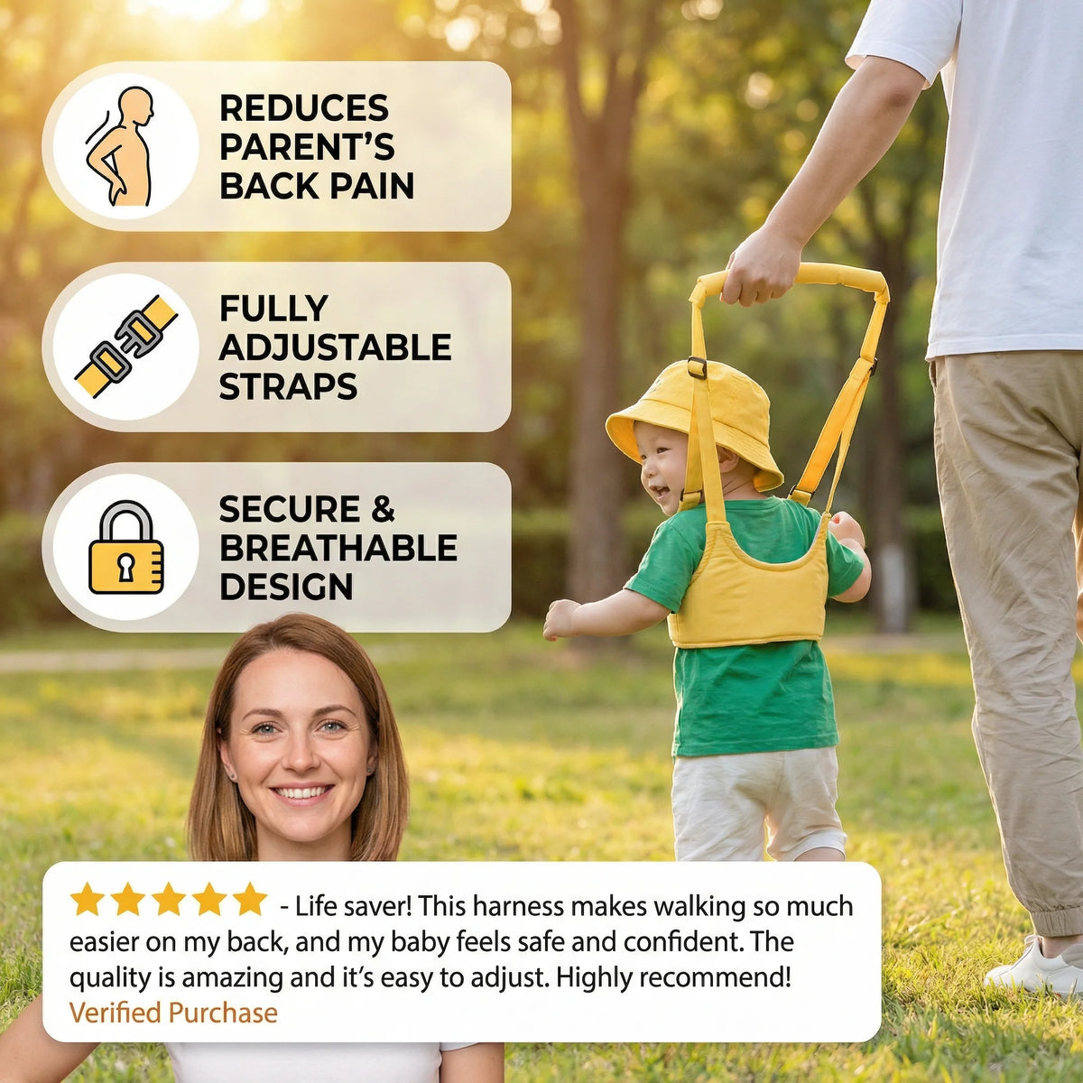 Baby Walking Harness Adjustable Chest Support Hands-Free Assistance