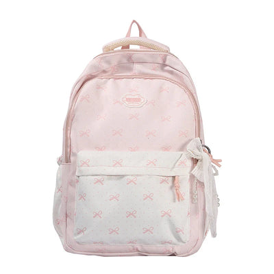 Backpack Bow Print Multiple Compartments Adjustable Padded Straps