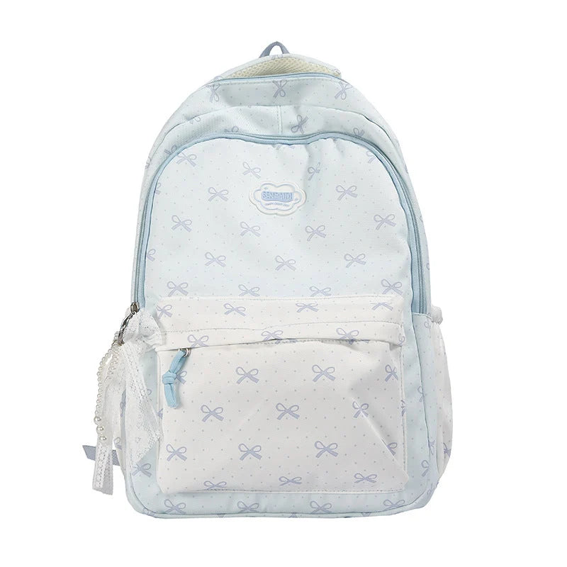 Backpack Bow Print Multiple Compartments Adjustable Padded Straps