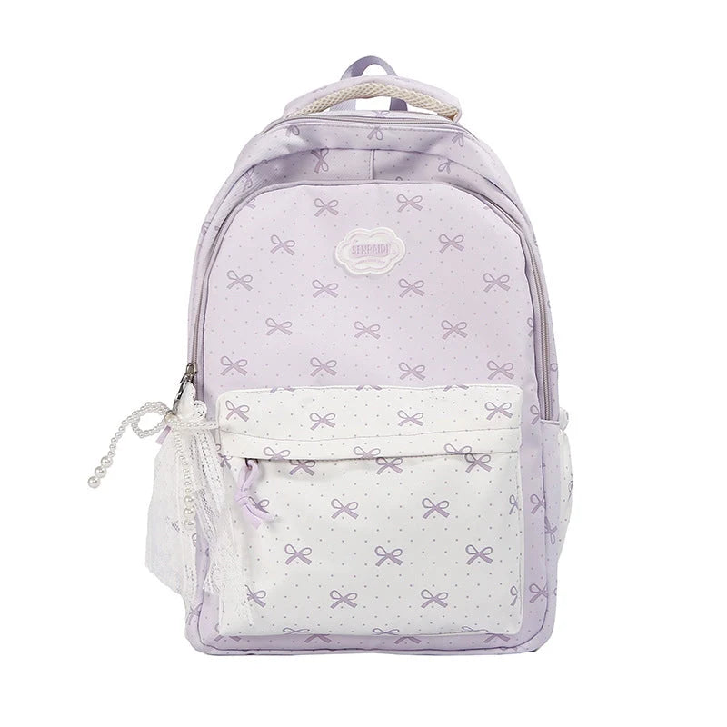 Backpack Bow Print Multiple Compartments Adjustable Padded Straps