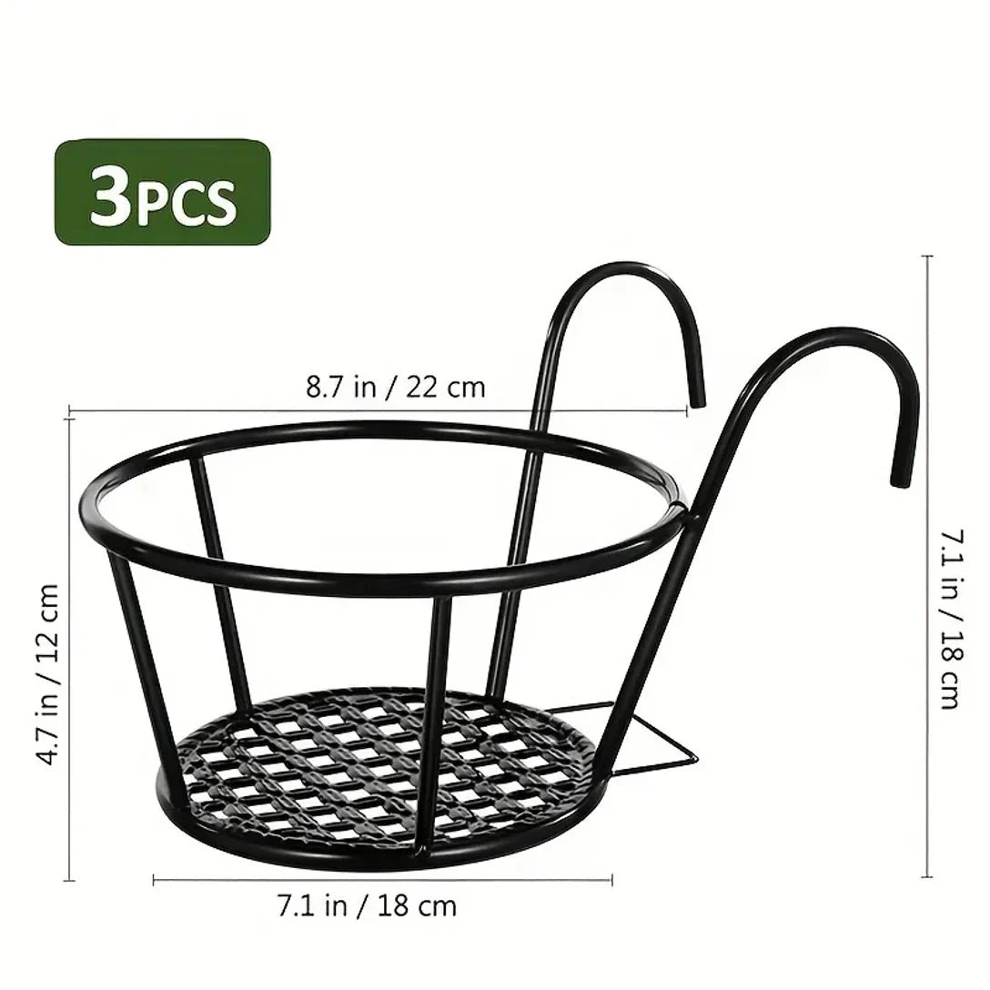 Balcony Railing Planter Hook-On Open Grid Set of 3