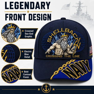 Baseball Cap Navy Blue Adjustable Fit Gold Chain Brim Detail