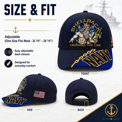 Baseball Cap Navy Blue Adjustable Fit Gold Chain Brim Detail