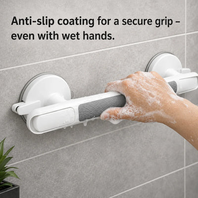 Bath Grab Bar No-Drill Suction Lock Textured Non-Slip Grip