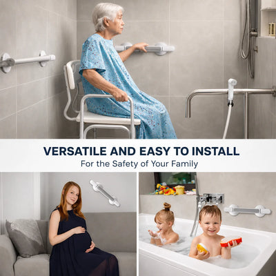 Bath Grab Bar No-Drill Suction Lock Textured Non-Slip Grip