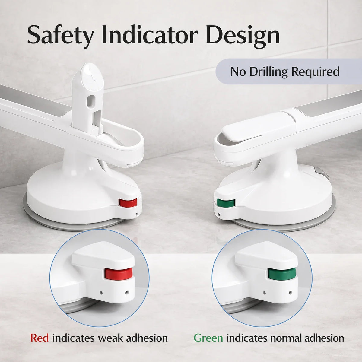 Bath Grab Bar No-Drill Suction Lock Textured Non-Slip Grip