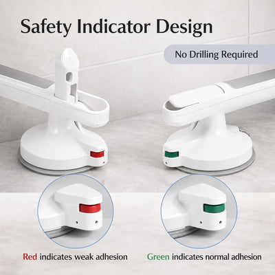 Bath Grab Bar No-Drill Suction Lock Textured Non-Slip Grip