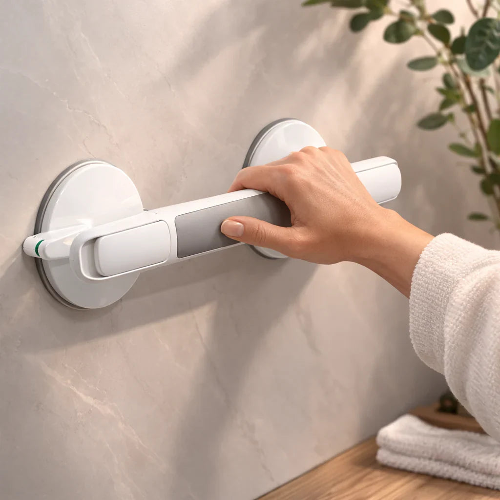 Bath Grab Bar No-Drill Suction Lock Textured Non-Slip Grip