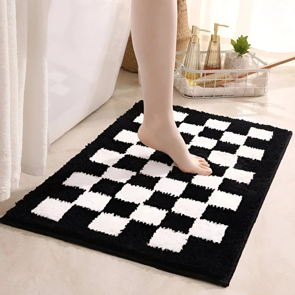Bath Mat Checkered Microfiber Quick-Drying & Absorbent