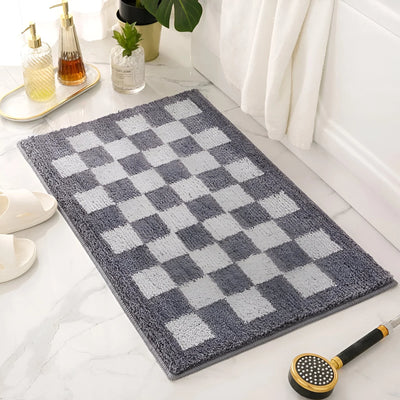 Bath Mat Checkered Microfiber Quick-Drying & Absorbent