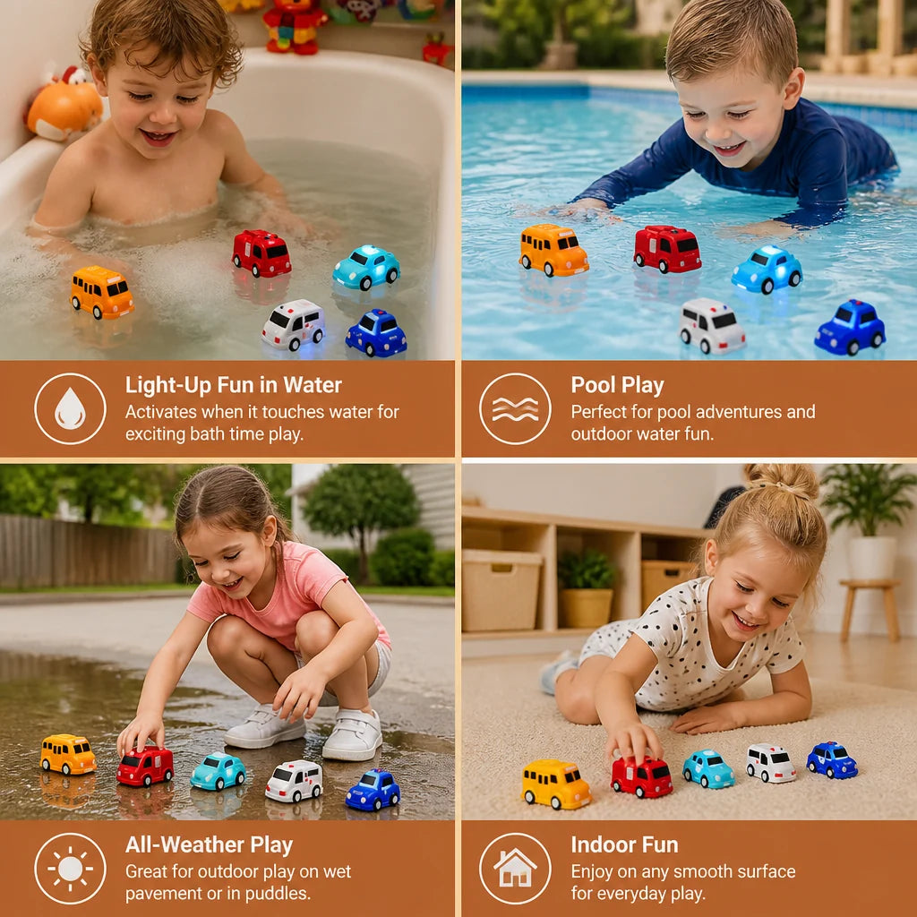 Bath Toy Cars Water-Activated Glow Floating No Batteries