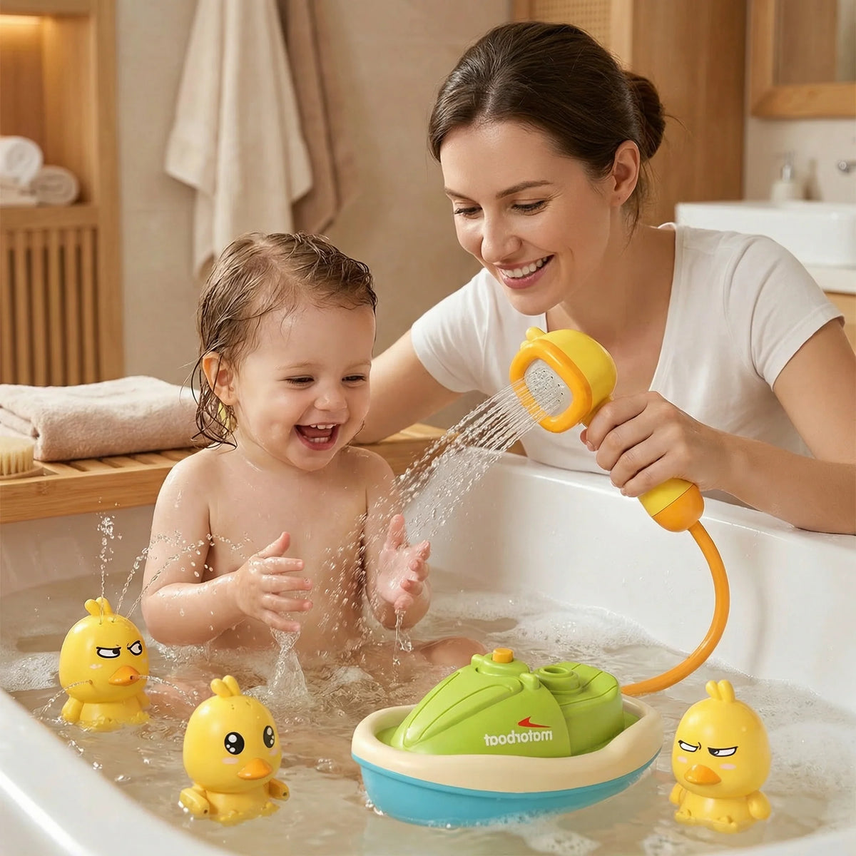 Bath Toy Set Motorized Boat & 3 Squirting Ducks