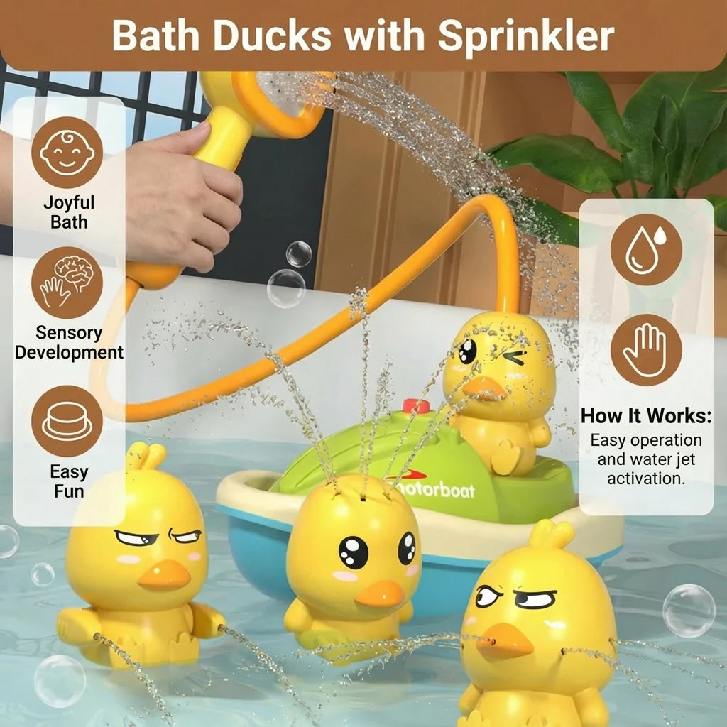 Bath Toy Set Motorized Boat & 3 Squirting Ducks