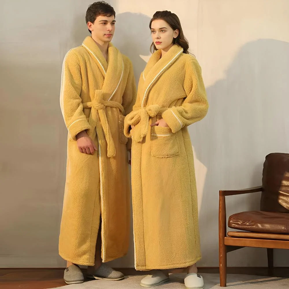 Bathrobe Long Shawl Collar Tie Belt & Patch Pockets