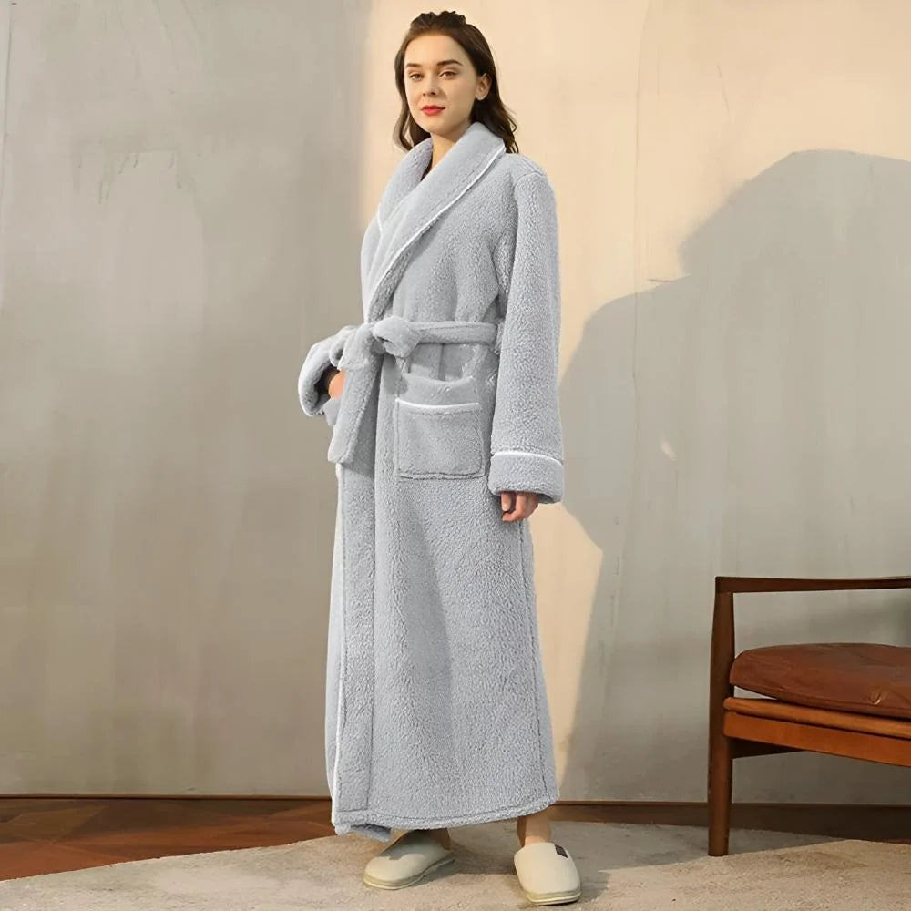 Bathrobe Long Shawl Collar Tie Belt & Patch Pockets