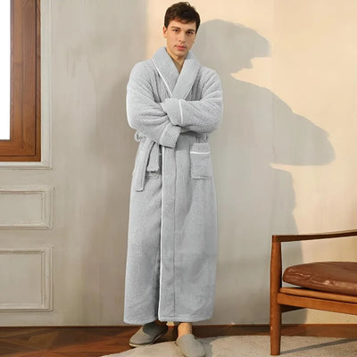 Bathrobe Long Shawl Collar Tie Belt & Patch Pockets