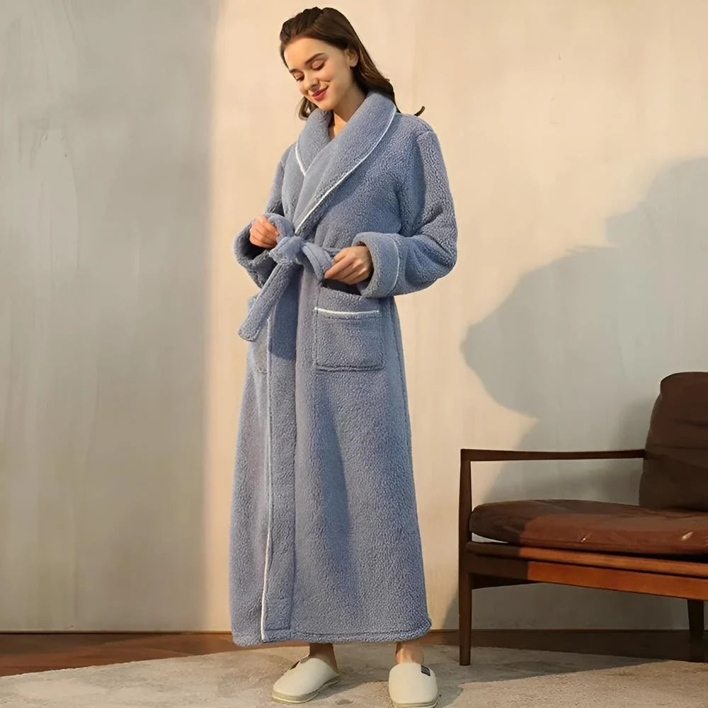 Bathrobe Long Shawl Collar Tie Belt & Patch Pockets