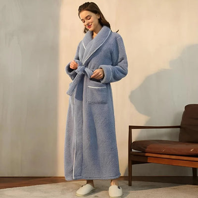 Bathrobe Long Shawl Collar Tie Belt & Patch Pockets