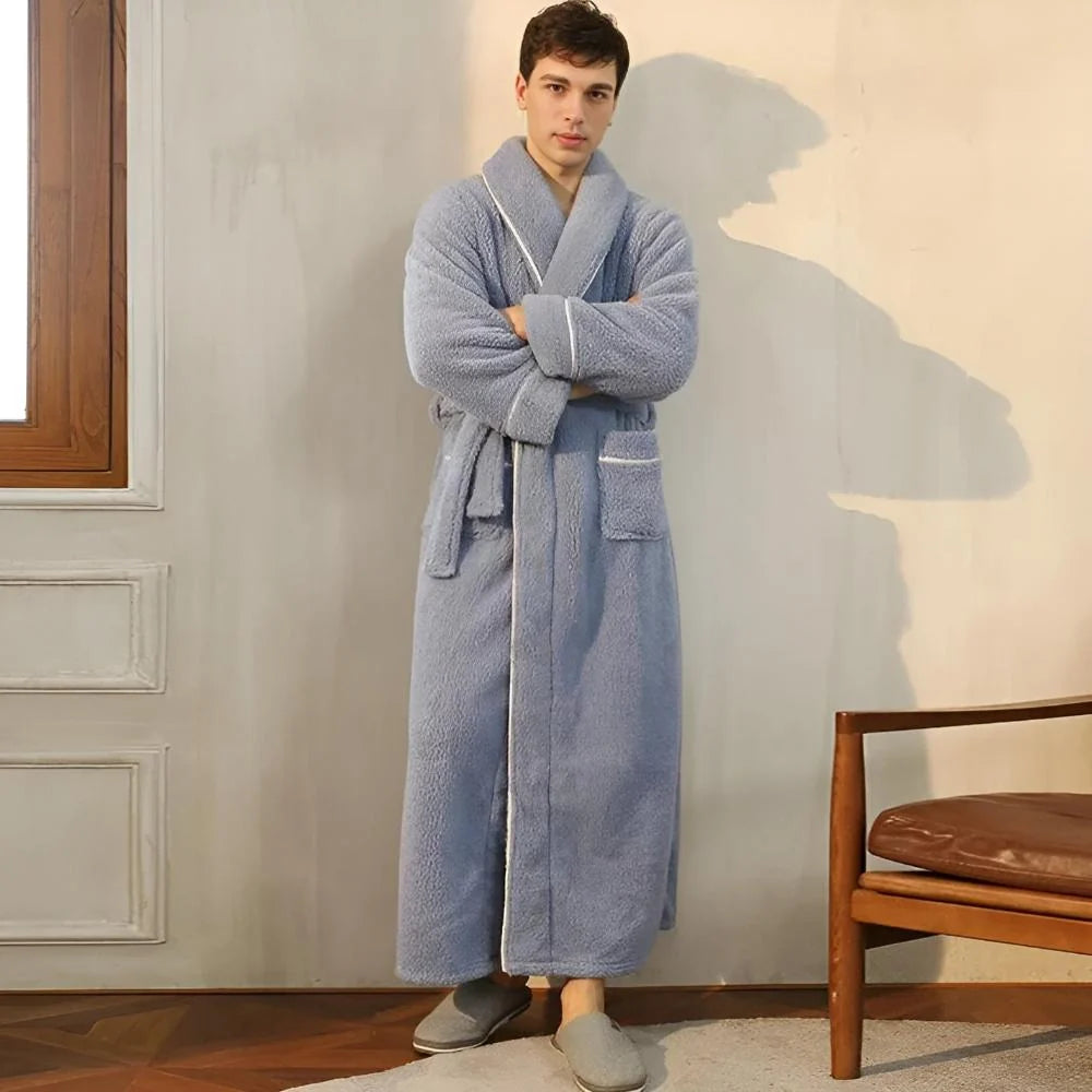 Bathrobe Long Shawl Collar Tie Belt & Patch Pockets