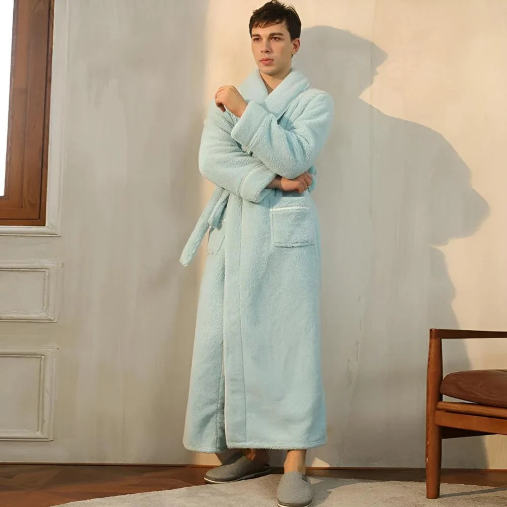 Bathrobe Long Shawl Collar Tie Belt & Patch Pockets