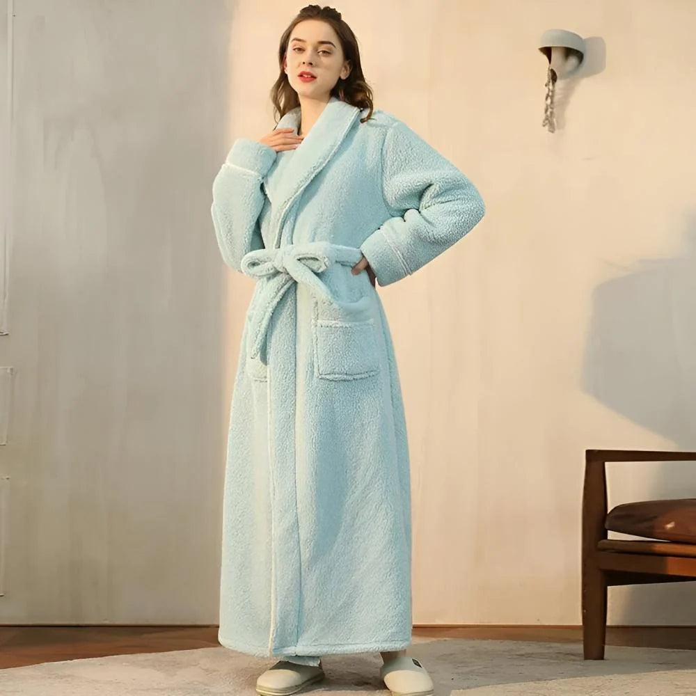 Bathrobe Long Shawl Collar Tie Belt & Patch Pockets