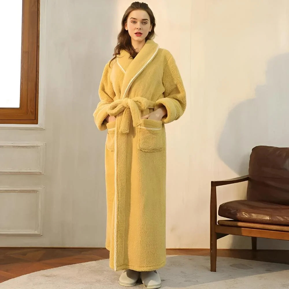 Bathrobe Long Shawl Collar Tie Belt & Patch Pockets