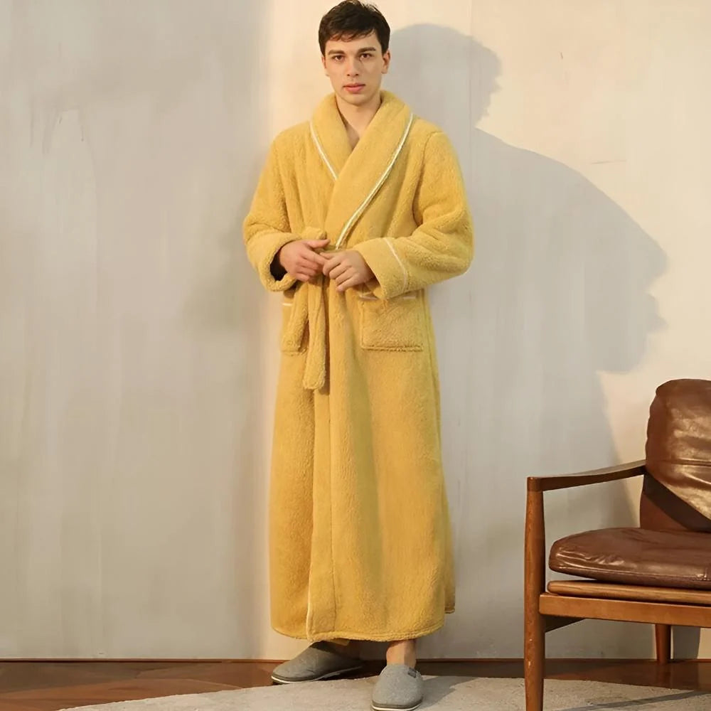 Bathrobe Long Shawl Collar Tie Belt & Patch Pockets