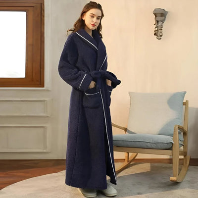 Bathrobe Long Shawl Collar Tie Belt & Patch Pockets