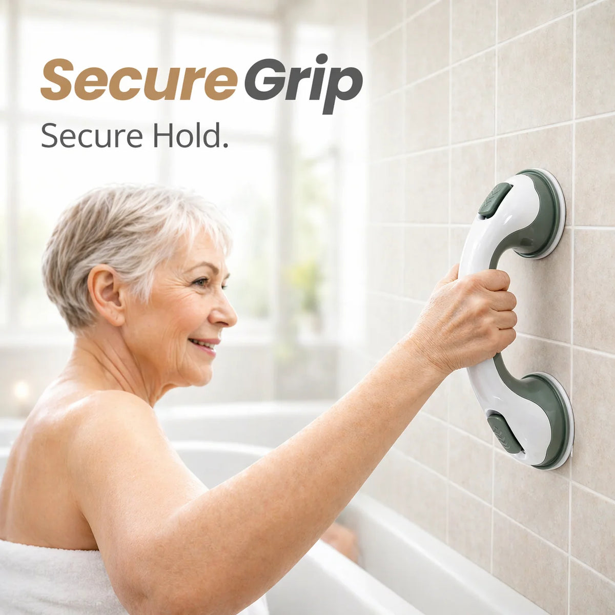 Bathroom Grab Bar Drill-Free Suction Mount Ergonomic Handle