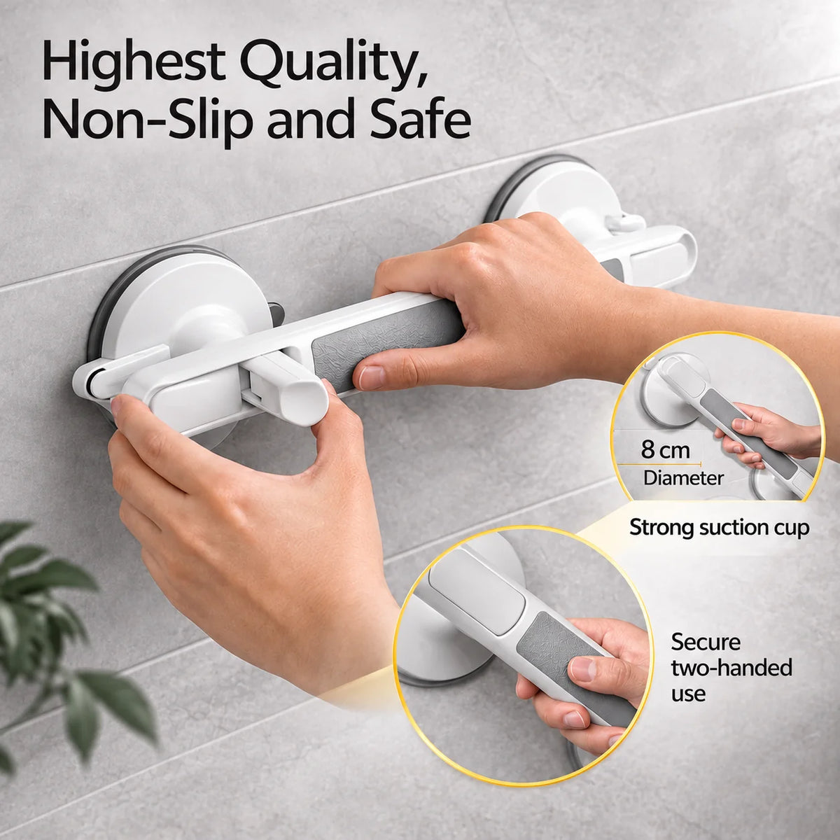 Bathroom Grab Bar Suction-Cup No-Drill Repositionable