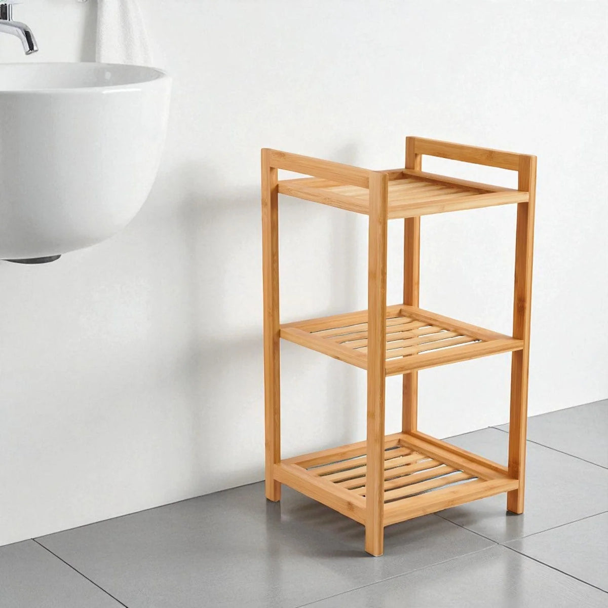 Bathroom Storage Rack Bamboo Three Open Shelves