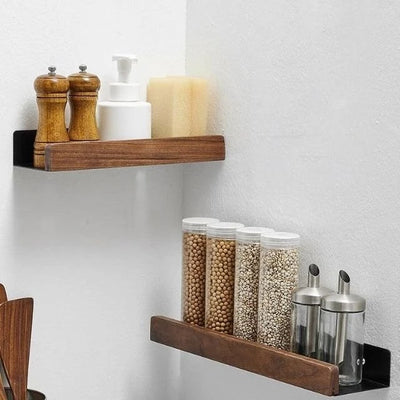 Bathroom Wall Shelf Self-Adhesive Moisture-Resistant Wood Finish