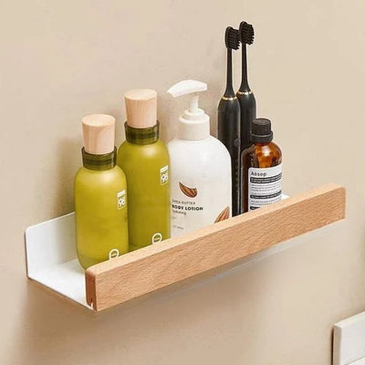 Bathroom Wall Shelf Self-Adhesive Moisture-Resistant Wood Finish
