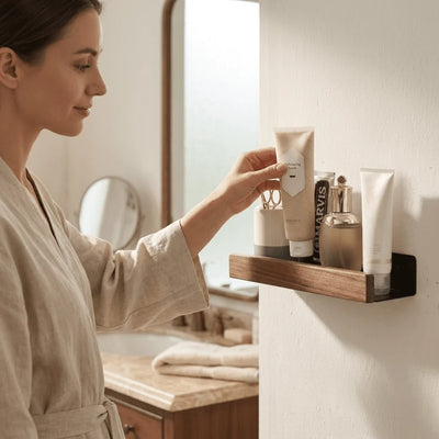 Bathroom Wall Shelf Self-Adhesive Moisture-Resistant Wood Finish