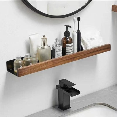 Bathroom Wall Shelf Self-Adhesive Moisture-Resistant Wood Finish