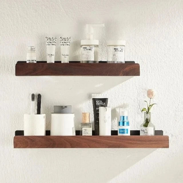 Bathroom Wall Shelf Self-Adhesive Moisture-Resistant Wood Finish