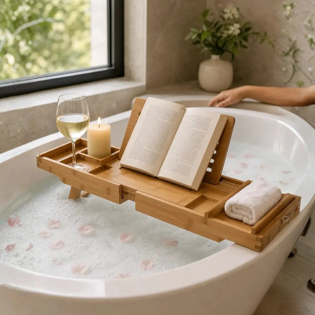 Bathtub Tray Expandable Bamboo Angled Device Holder