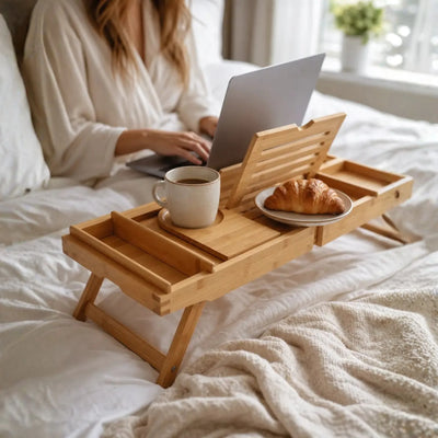 Bathtub Tray Expandable Bamboo Angled Device Holder