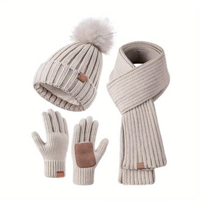 Beanie Scarf & Gloves Set Knitted Touchscreen 3-Piece