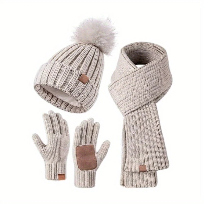 Beanie Scarf & Gloves Set Knitted Touchscreen 3-Piece