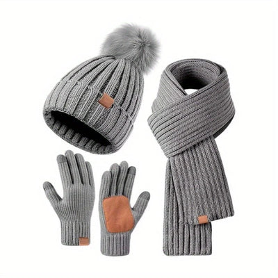 Beanie Scarf & Gloves Set Knitted Touchscreen 3-Piece
