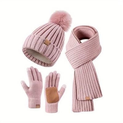 Beanie Scarf & Gloves Set Knitted Touchscreen 3-Piece