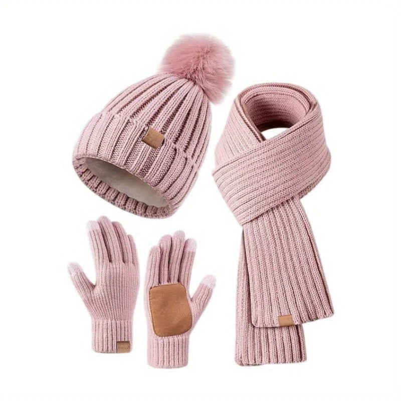 Beanie Scarf & Gloves Set Knitted Touchscreen 3-Piece