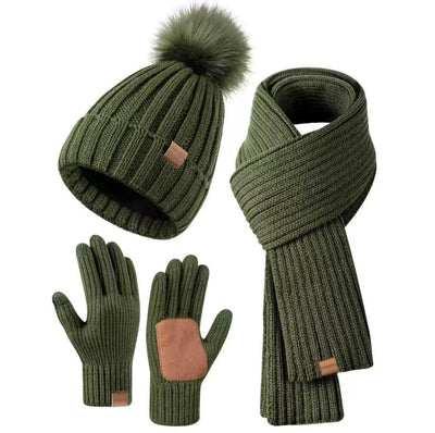 Beanie Scarf & Gloves Set Knitted Touchscreen 3-Piece