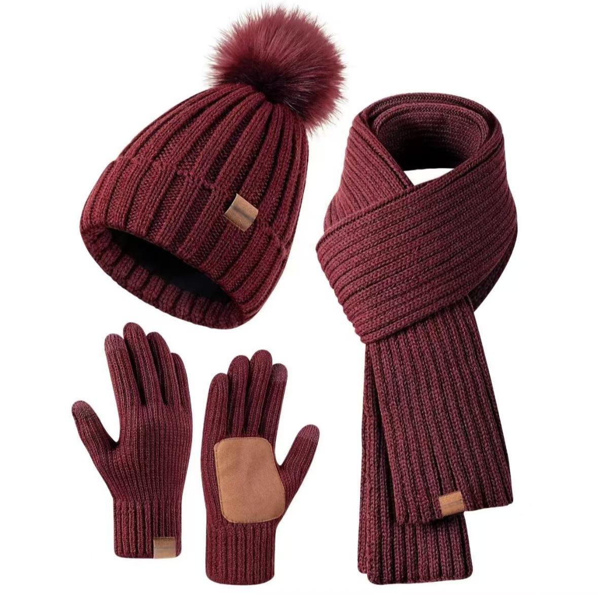 Beanie Scarf & Gloves Set Knitted Touchscreen 3-Piece