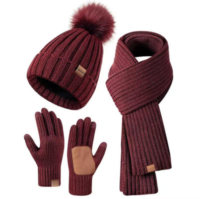 Beanie Scarf & Gloves Set Knitted Touchscreen 3-Piece