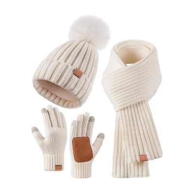 Beanie Scarf & Gloves Set Knitted Touchscreen 3-Piece