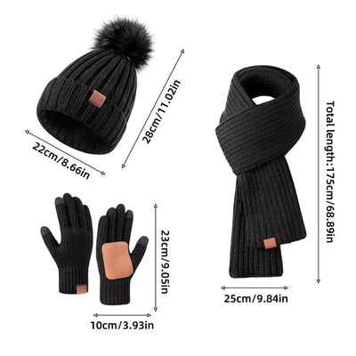 Beanie Scarf & Gloves Set Knitted Touchscreen 3-Piece